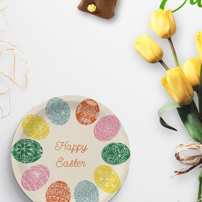 Ukrainian Pysanky Decorated Eggs Happy Easter Paper Plates (Creator Uploaded)