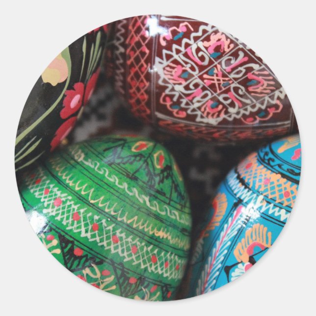 Ukrainian pysanky - easter eggs classic round sticker (Front)