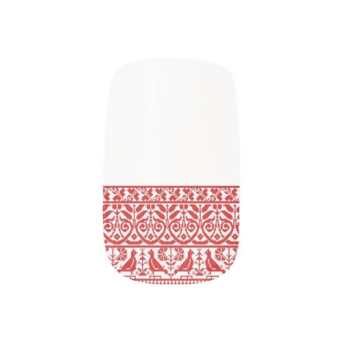 Ukrainian Red Birds Embroidery Minx Nail Art