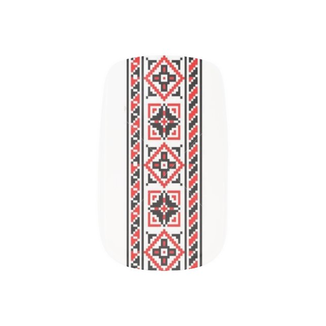 Ukrainian Red Black Embroidery Minx Nail Art (Left Thumb)