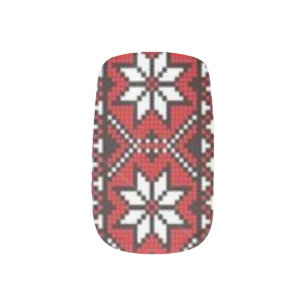 Ukrainian Red Black Embroidery Minx Nail Art