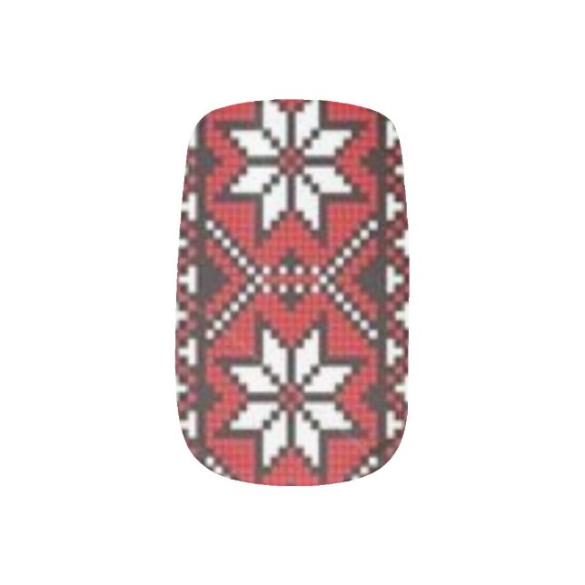 Ukrainian Red Black Embroidery Minx Nail Art (Right Thumb)