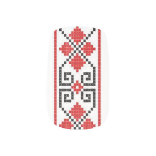 Ukrainian Red Black Embroidery Minx Nail Wraps