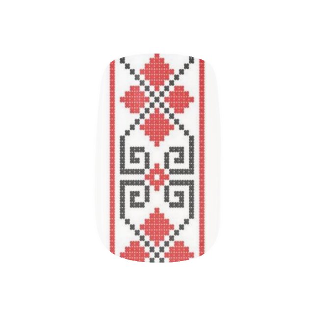 Ukrainian Red Black Embroidery Minx Nail Wraps (Right Thumb)