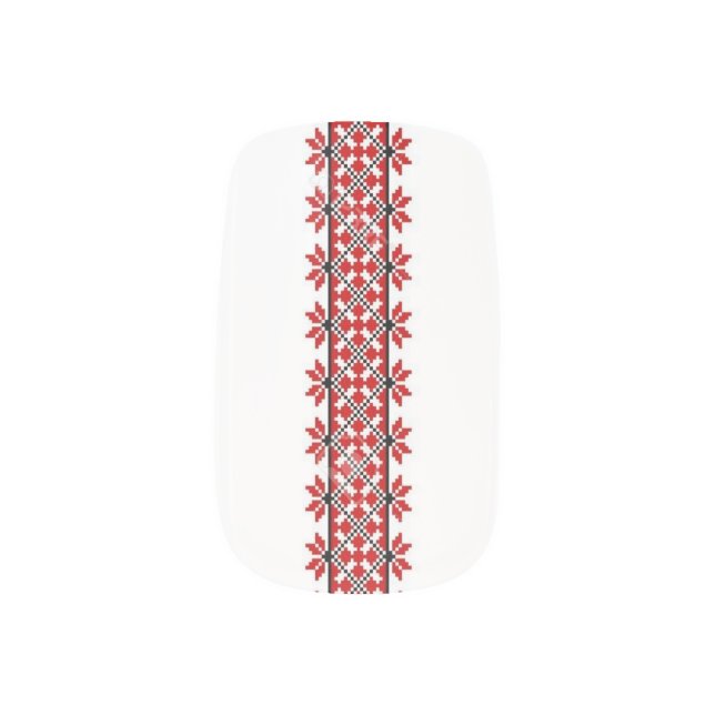 Ukrainian Red Black Embroidery Minx Nail Wraps (Left Thumb)