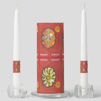 Ukrainian Red Pysanka Easter Egg Unity Candle Set