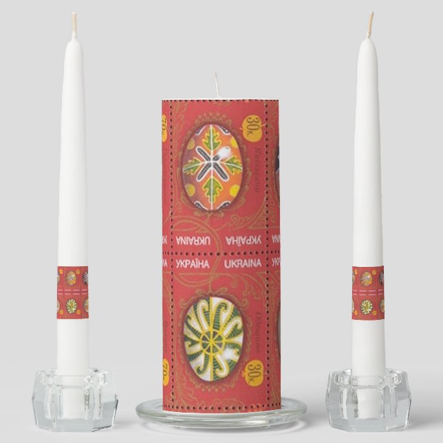 Ukrainian Red Pysanka Easter Egg Unity Candle Set (Front)