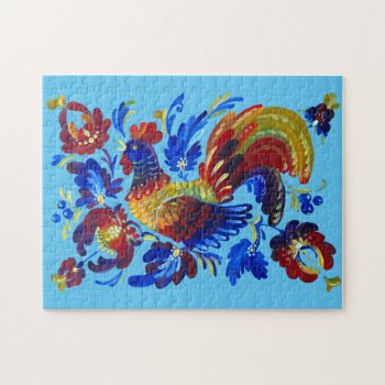 Ukrainian Rooster - Petrykivka Painting Jigsaw Puzzle by Ink_Ribbon at Zazzle