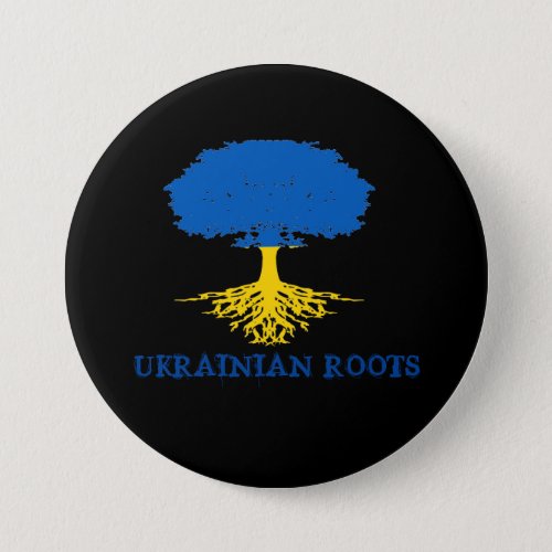 Ukrainian Roots Tree Silhouette  Button