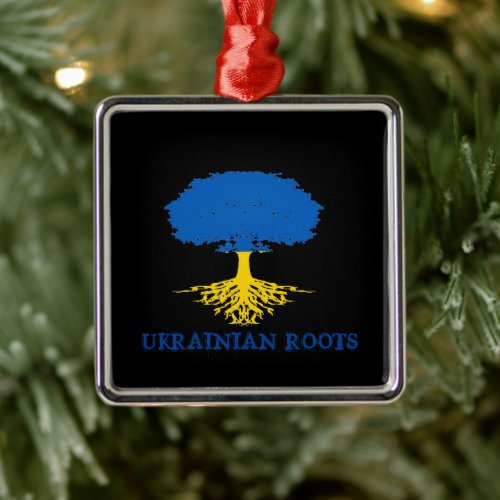 Ukrainian Roots Tree Silhouette   Metal Ornament