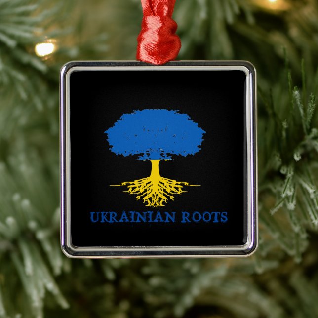 Ukrainian Roots Tree Silhouette   Metal Ornament (Tree)