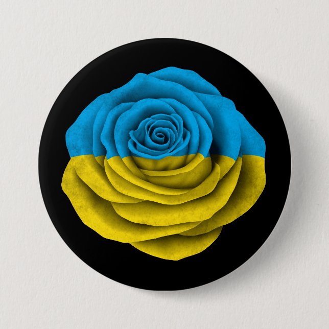 Ukrainian Rose Flag on Black Button (Front)