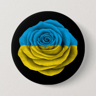 Ukrainian Rose Flag on Black Button
