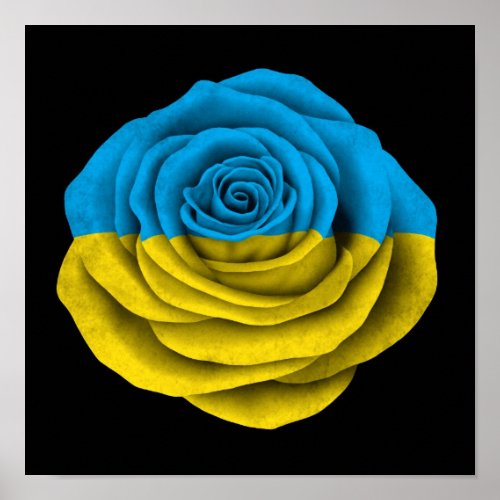 Ukrainian Rose Flag on Black Poster