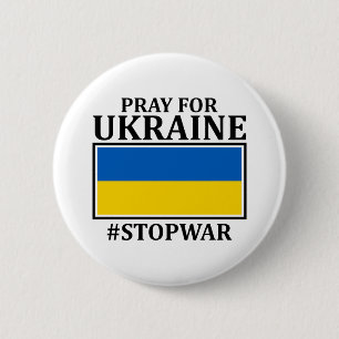 Ukrainian Russian War pray for Ukraine Flag Button