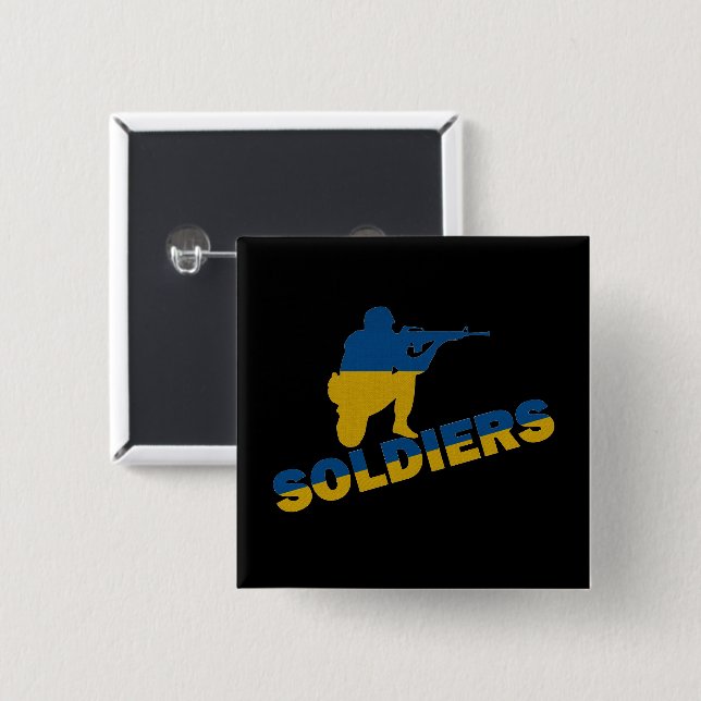 Ukrainian Soldiers, Ukraine Flag Button (Front & Back)