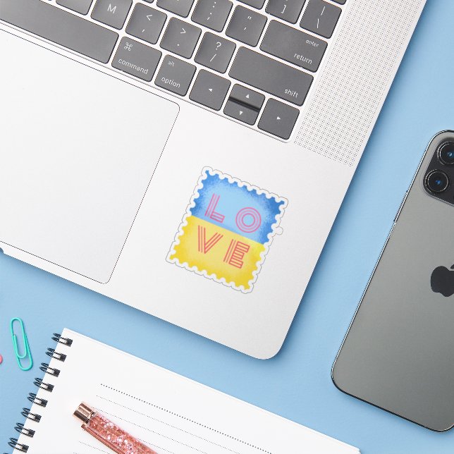 Ukrainian Stamp With Love Letter Sticker (Laptop w/ iPhone)