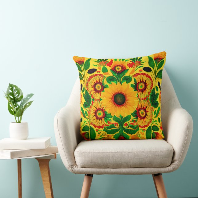 Ukrainian Sunflowers Throw Pillow (Chair)