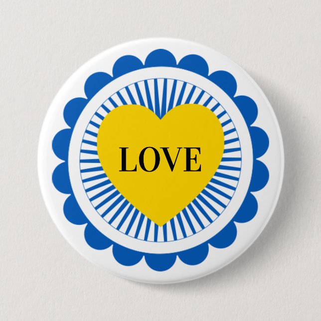 Ukrainian Support Blue Yellow Heart Button (Front)
