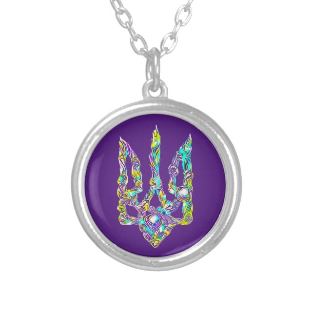 Ukrainian symbol trident silver plated necklace (Front)