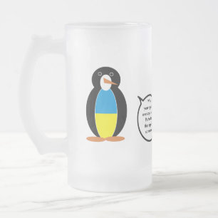 Ukrainian Talking Ms. Penguin Personalized Frosted Glass Beer Mug