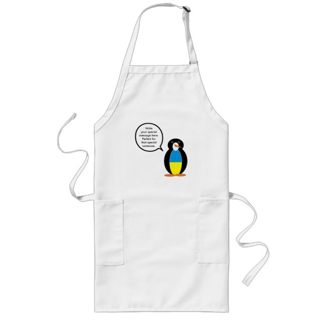 Ukrainian Talking Ms. Penguin Personalized  Long Apron (Front)