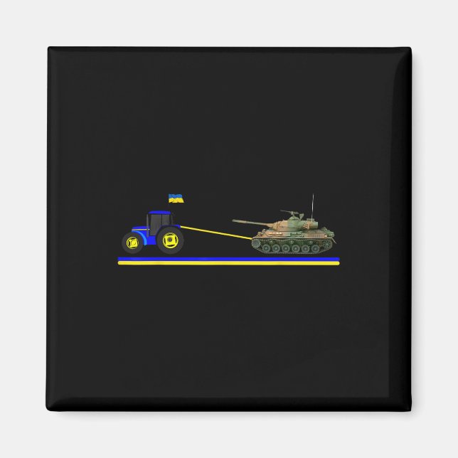 Ukrainian Tractor Pulling Tank With Ukraine Flag  Magnet (Front)