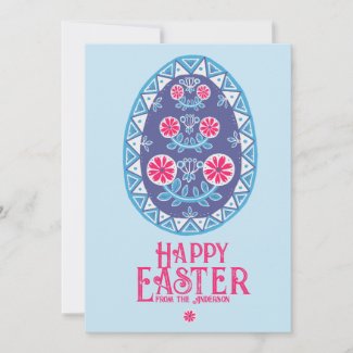 Ukrainian Tradition Pysanka Blue Pink Easter Egg 