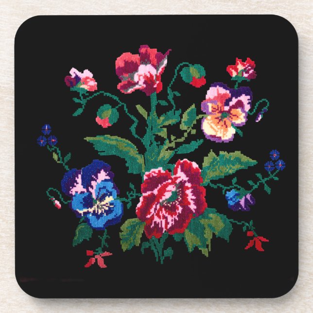 Ukrainian traditional vushuvanka folk art pattern beverage coaster (Front)