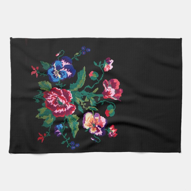 Ukrainian traditional vushuvanka folk art pattern kitchen towel (Horizontal)