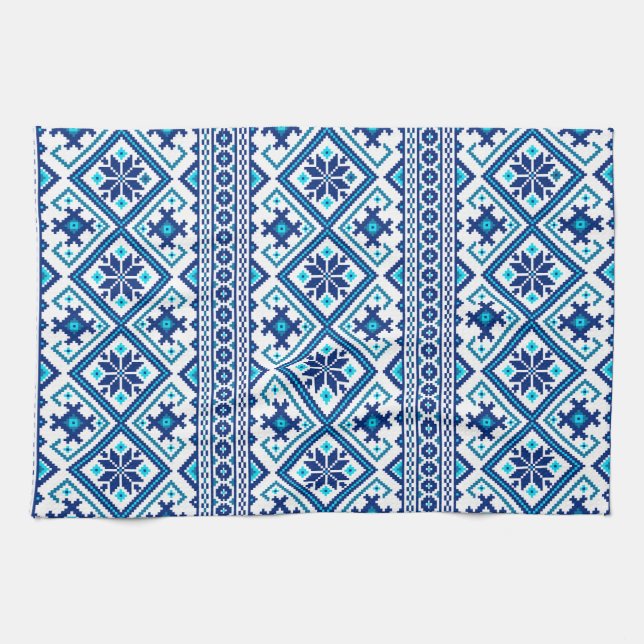 Ukrainian traditional vushuvanka folk art pattern kitchen towel (Horizontal)