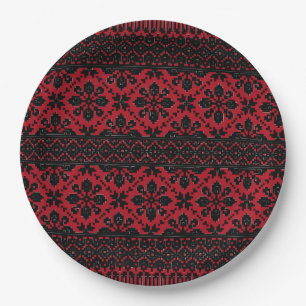 Ukrainian traditional vushuvanka folk art pattern paper plates