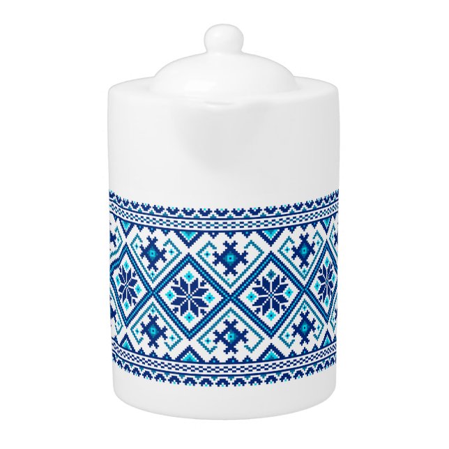 Ukrainian traditional vushuvanka folk art pattern  teapot (Front)