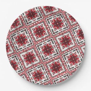 Ukrainian traditional vushuvanka folk art red. paper plates