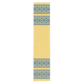Ukrainian traditional vushuvanka folk pattern blue short table runner