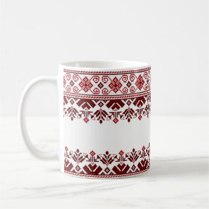 Ukrainian traditional vushuvanka folk pattern red coffee mug