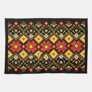 Ukrainian traditional vushuvanka folk pattern red kitchen towel