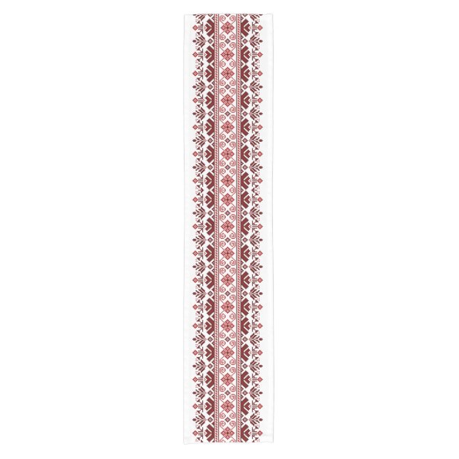 Ukrainian traditional vushuvanka folk pattern red short table runner (Front)