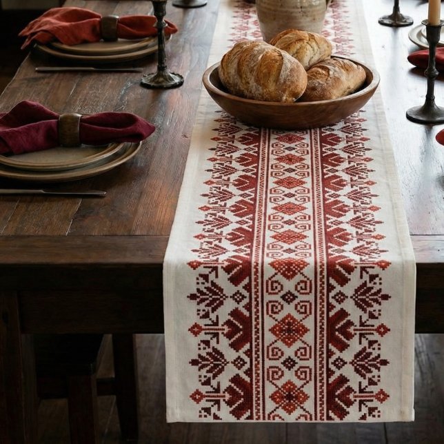 Ukrainian traditional vushuvanka folk pattern red short table runner (Creator Uploaded)