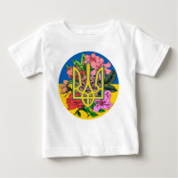 Ukrainian trident and flag of Ukraine with flowers