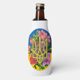 Ukrainian trident and flag of Ukraine with flowers Bottle Cooler