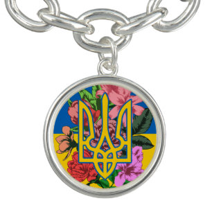 Ukrainian trident and flag of Ukraine with flowers Bracelet