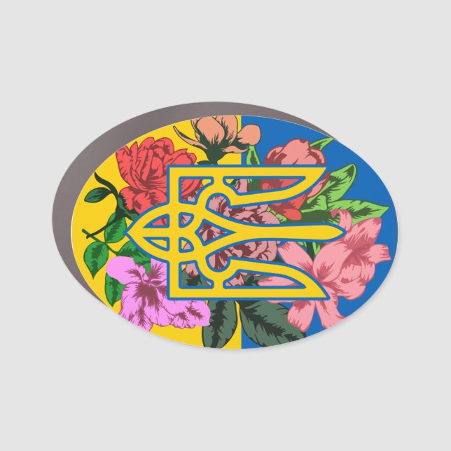 Ukrainian trident and flag of Ukraine with flowers Car Magnet (Front)