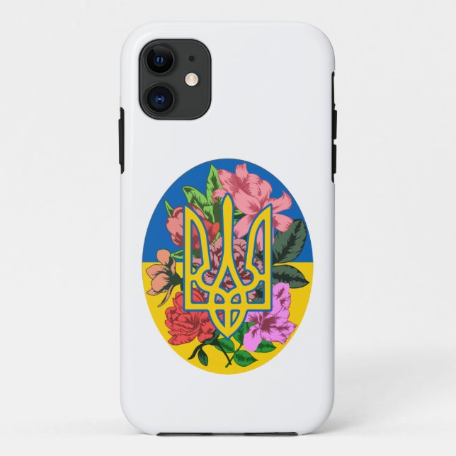 Ukrainian trident and flag of Ukraine with flowers Case-Mate iPhone Case (Back)