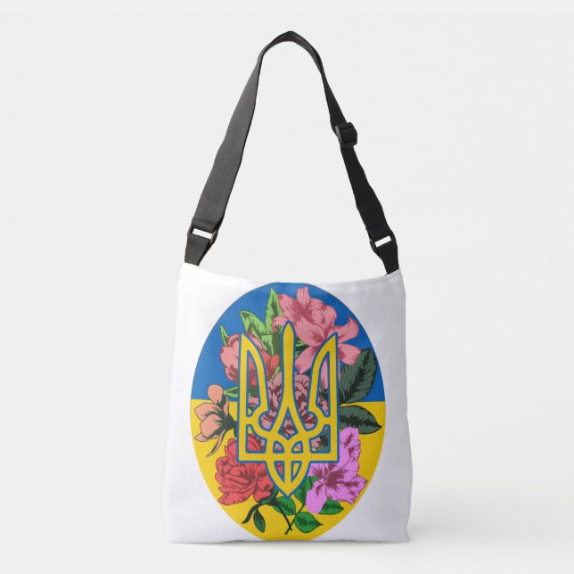 Ukrainian trident and flag of Ukraine with flowers Crossbody Bag (Front)