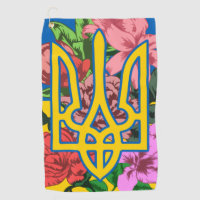 Ukrainian trident and flag of Ukraine with flowers