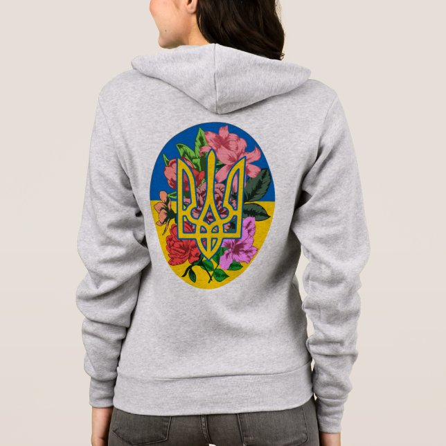 Ukrainian trident and flag of Ukraine with flowers Hoodie (Back)