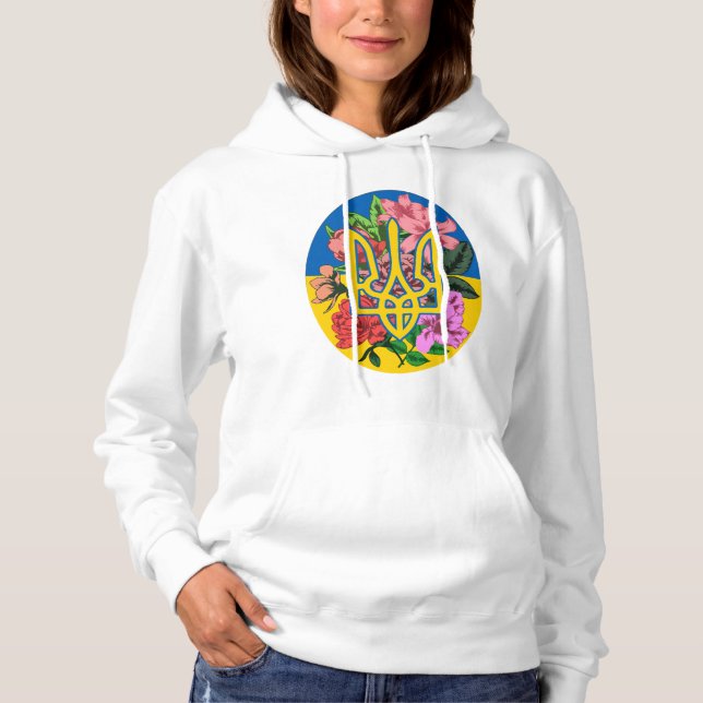 Ukrainian trident and flag of Ukraine with flowers Hoodie (Front)