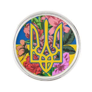Ukrainian trident and flag of Ukraine with flowers Lapel Pin