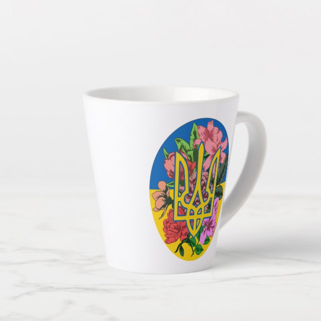 Ukrainian trident and flag of Ukraine with flowers Latte Mug (Right Angle)